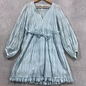 Anthropologie Dress Womens 8‎ Eyelet Belted Boho Fairy Whimsigoth Hippie